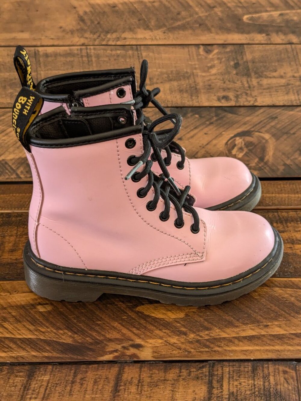 Doc Martens (Size 12) Pink Patent Leather - Girls Youth Side Zipper Black Laces